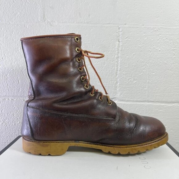 Vintage Timberland Ankle Work Boots Brown Leather Lace up Men's 10.5 Wide - Picture 2 of 14